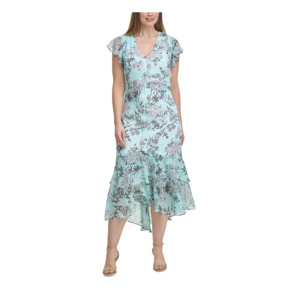 TOMMY HILFIGER Womens Turquoise Flutter Sleeve Midi Party Sheath Dress Plus 18W